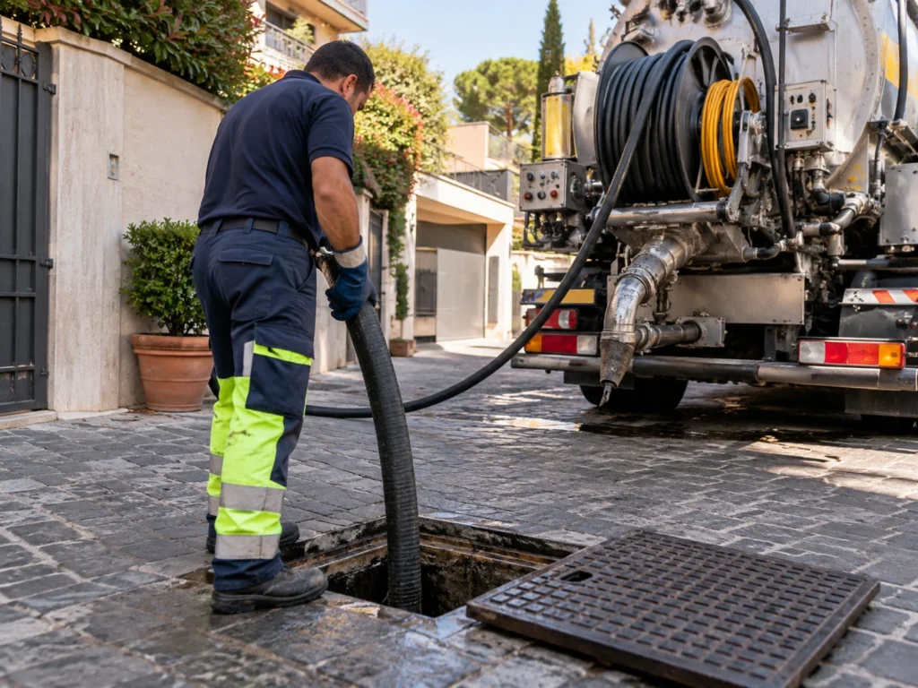Disostruzione di una condotta con sistema canal jet