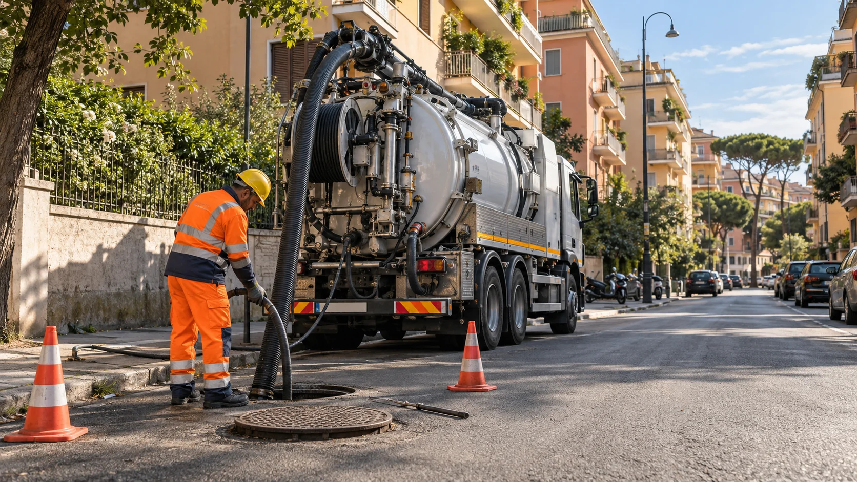 Autospurgo per interventi sulla rete fognaria a Roma