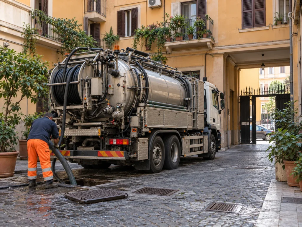 Accesso a un cortile condominiale romano per la valutazione di un intervento autospurgo